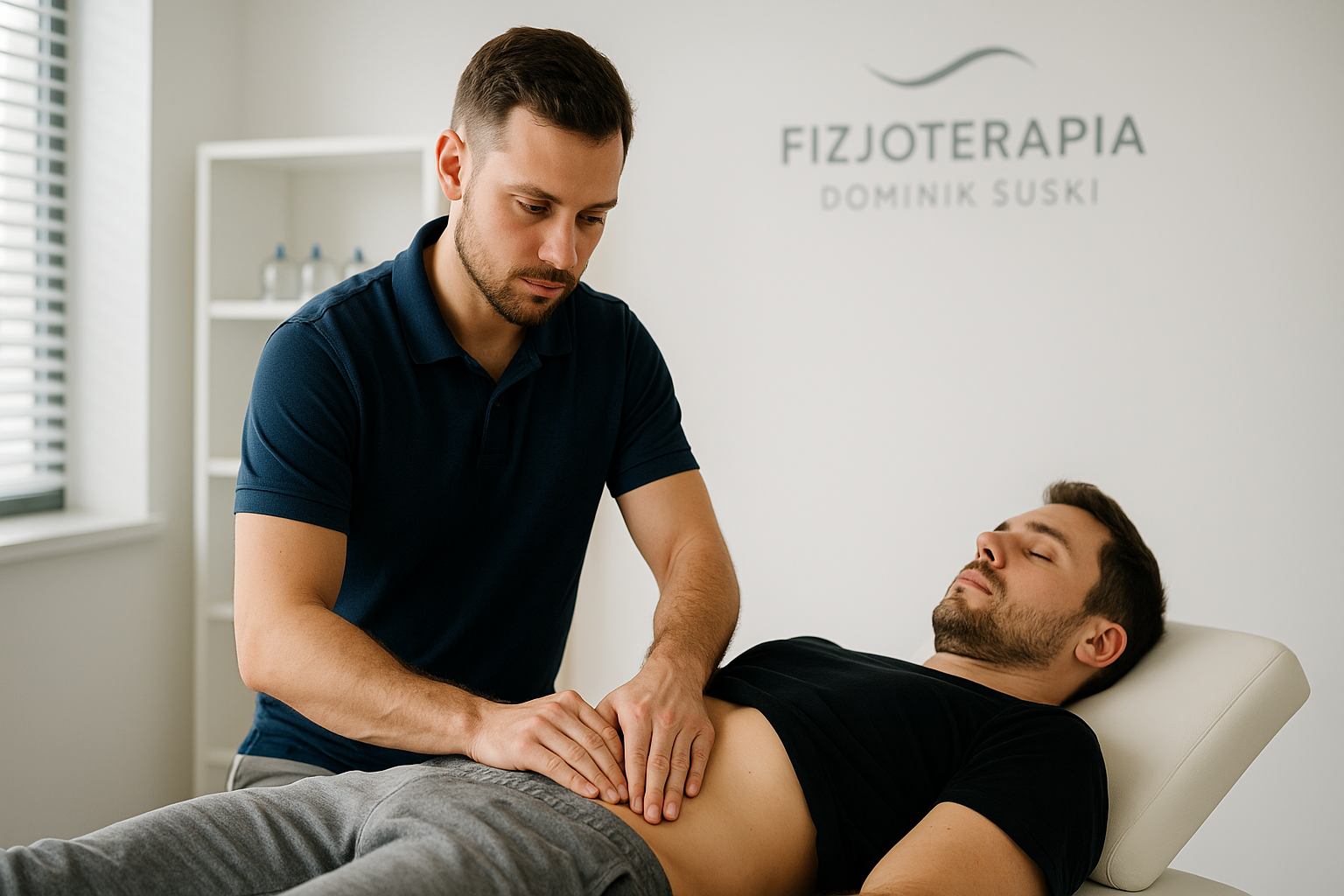 Fizjoterapeuta z Gdańska wykonuje terapię trzewną z użyciem baniek chińskich